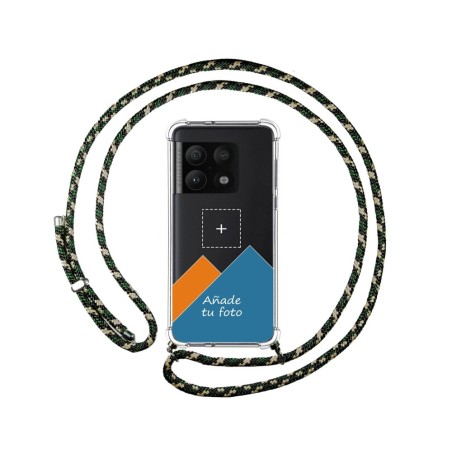 Personaliza tu Funda Colgante Transparente para OnePlus 10 Pro 5G con Cordon Verde / Dorado Dibujo Personalizada