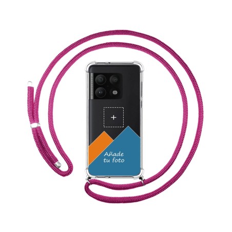 Personaliza tu Funda Colgante Transparente para OnePlus 10 Pro 5G con Cordon Rosa Fucsia Dibujo Personalizada