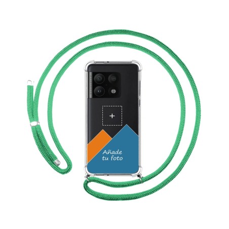 Personaliza tu Funda Colgante Transparente para OnePlus 10 Pro 5G con Cordon Verde Agua Dibujo Personalizada