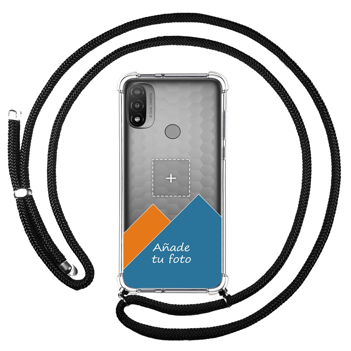 Personaliza tu Funda Colgante Transparente para Motorola Moto E20 con Cordon Negro Dibujo Personalizada