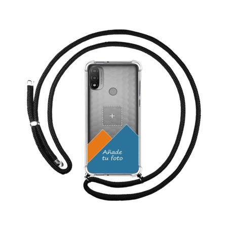 Personaliza tu Funda Colgante Transparente para Motorola Moto E20 con Cordon Negro Dibujo Personalizada