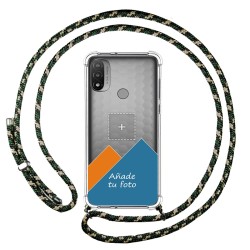 Personaliza tu Funda Colgante Transparente para Motorola Moto E20 con Cordon Verde / Dorado Dibujo Personalizada