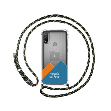 Personaliza tu Funda Colgante Transparente para Motorola Moto E20 con Cordon Verde / Dorado Dibujo Personalizada