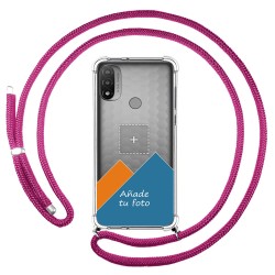 Personaliza tu Funda Colgante Transparente para Motorola Moto E20 con Cordon Rosa Fucsia Dibujo Personalizada