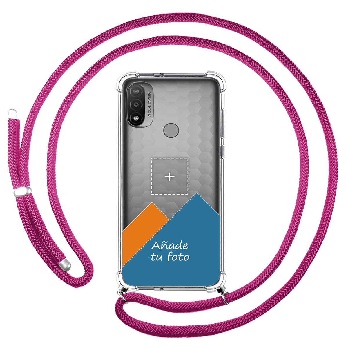 Personaliza tu Funda Colgante Transparente para Motorola Moto E20 con Cordon Rosa Fucsia Dibujo Personalizada
