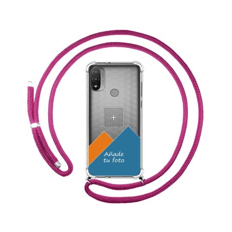 Personaliza tu Funda Colgante Transparente para Motorola Moto E20 con Cordon Rosa Fucsia Dibujo Personalizada