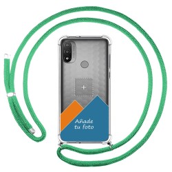 Personaliza tu Funda Colgante Transparente para Motorola Moto E20 con Cordon Verde Agua Dibujo Personalizada