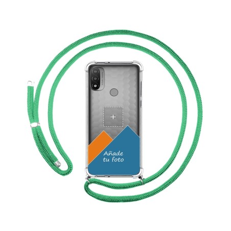 Personaliza tu Funda Colgante Transparente para Motorola Moto E20 con Cordon Verde Agua Dibujo Personalizada