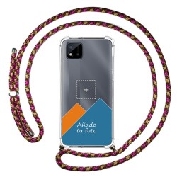 Personaliza tu Funda Colgante Transparente para Realme C11 2021 con Cordon Rosa / Dorado Dibujo Personalizada