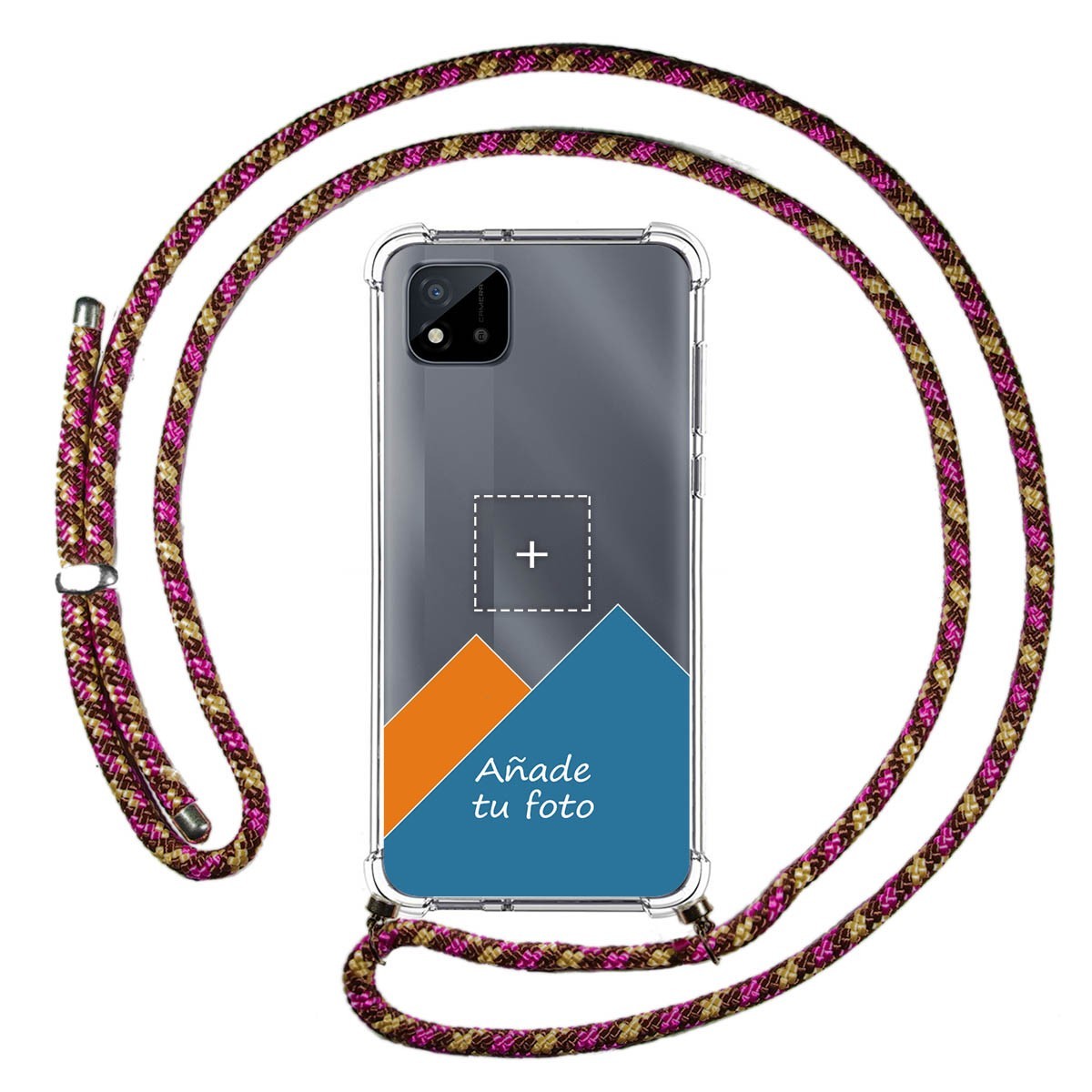Personaliza tu Funda Colgante Transparente para Realme C11 2021 con Cordon Rosa / Dorado Dibujo Personalizada