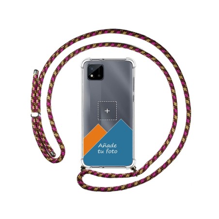 Personaliza tu Funda Colgante Transparente para Realme C11 2021 con Cordon Rosa / Dorado Dibujo Personalizada