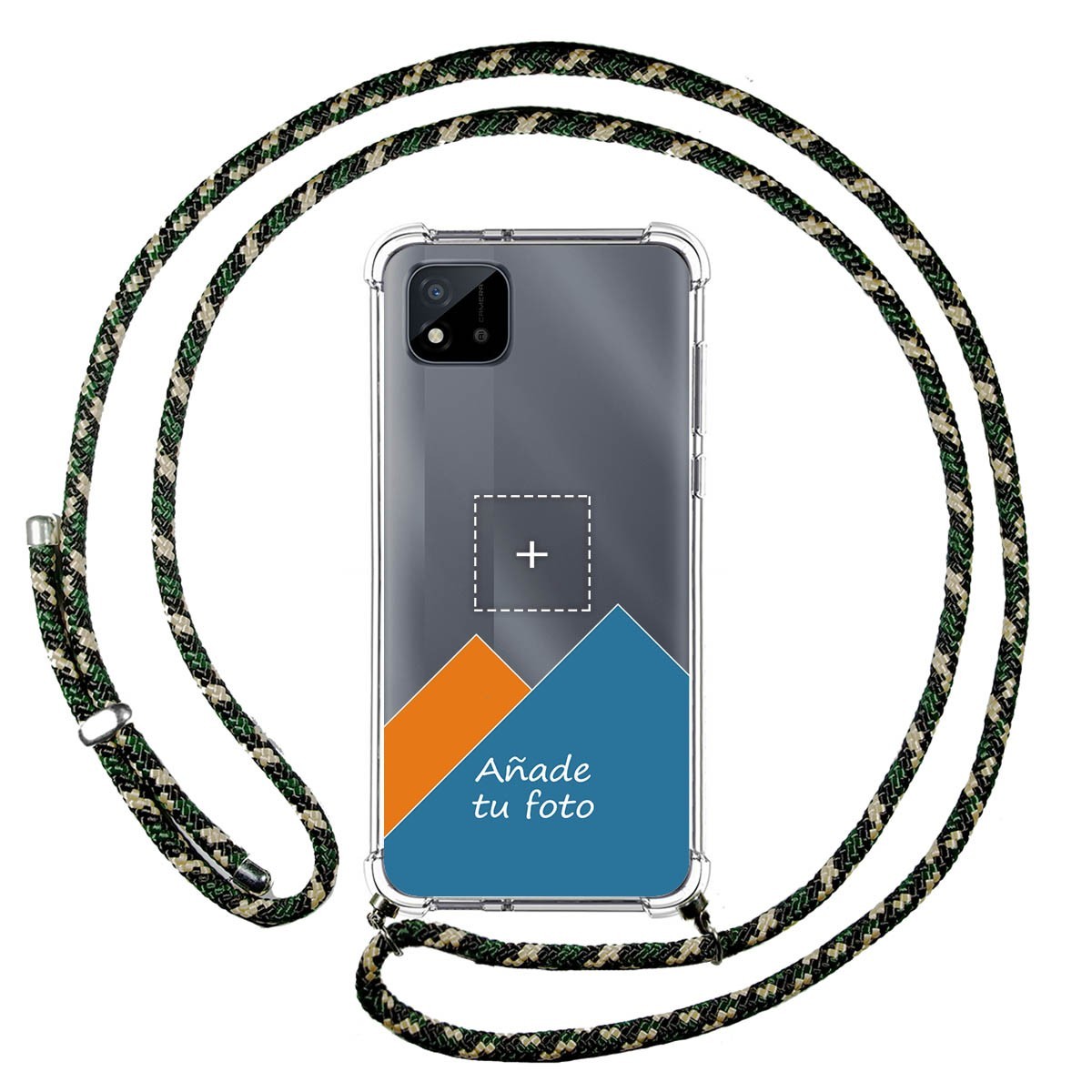 Personaliza tu Funda Colgante Transparente para Realme C11 2021 con Cordon Verde / Dorado Dibujo Personalizada