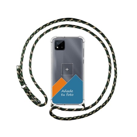 Personaliza tu Funda Colgante Transparente para Realme C11 2021 con Cordon Verde / Dorado Dibujo Personalizada