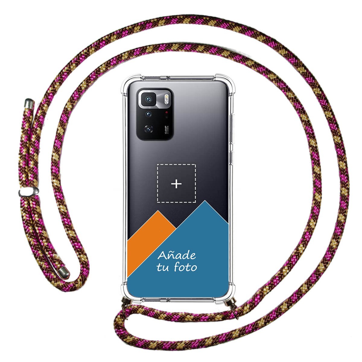 Personaliza tu Funda Colgante Transparente para Xiaomi POCO X3 GT 5G con Cordon Rosa / Dorado Dibujo Personalizada