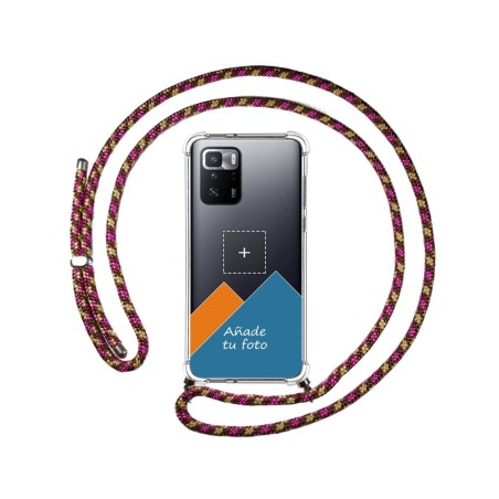 Personaliza tu Funda Colgante Transparente para Xiaomi POCO X3 GT 5G con Cordon Rosa / Dorado Dibujo Personalizada