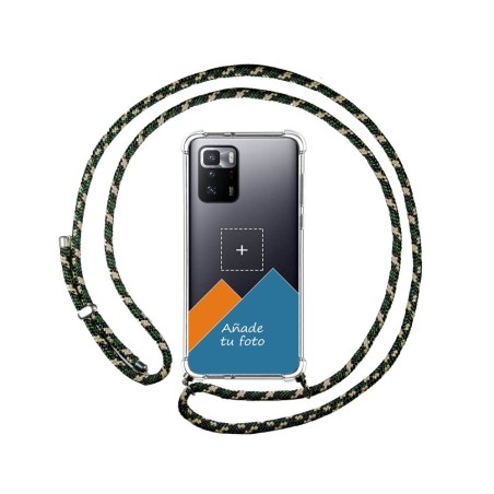 Personaliza tu Funda Colgante Transparente para Xiaomi POCO X3 GT 5G con Cordon Verde / Dorado Dibujo Personalizada