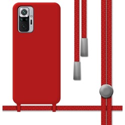 Funda Silicona Líquida con Cordón para Xiaomi Redmi Note 10 Pro color Roja