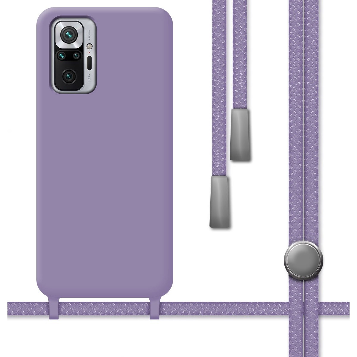 Funda Silicona Líquida con Cordón para Xiaomi Redmi Note 10 Pro color Morada