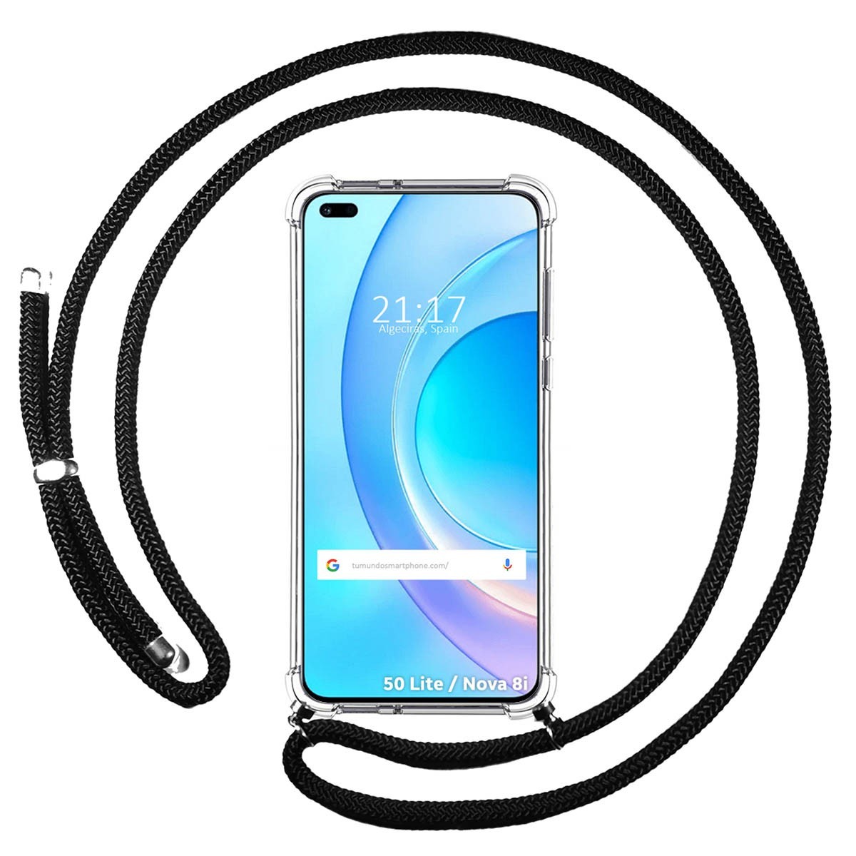 Funda Colgante Transparente para Huawei Honor 50 Lite 5G / Huawei Nova 8i con Cordon Negro