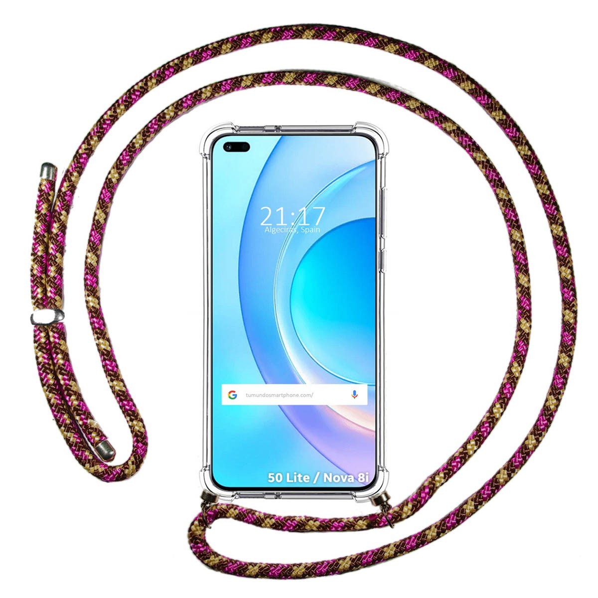 Funda Colgante Transparente para Huawei Honor 50 Lite 5G / Huawei Nova 8i con Cordon Rosa / Dorado