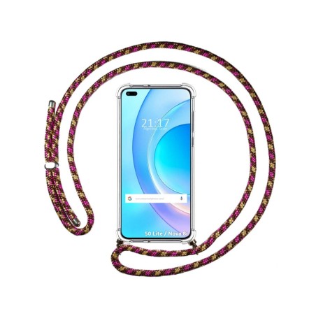 Funda Colgante Transparente para Huawei Honor 50 Lite 5G / Huawei Nova 8i con Cordon Rosa / Dorado