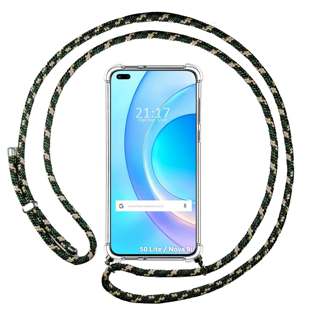 Funda Colgante Transparente para Huawei Honor 50 Lite 5G / Huawei Nova 8i con Cordon Verde / Dorado