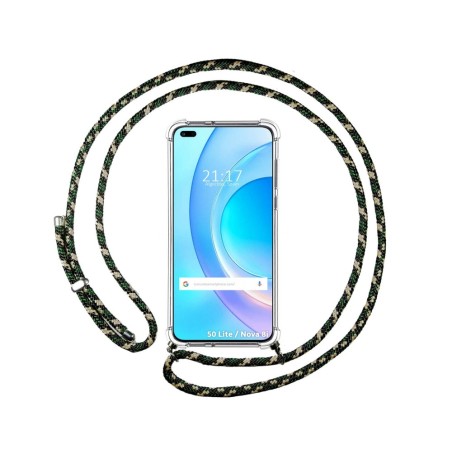 Funda Colgante Transparente para Huawei Honor 50 Lite 5G / Huawei Nova 8i con Cordon Verde / Dorado