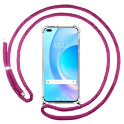 Funda Colgante Transparente para Huawei Honor 50 Lite 5G / Huawei Nova 8i con Cordon Rosa Fucsia