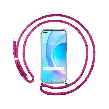 Funda Colgante Transparente para Huawei Honor 50 Lite 5G / Huawei Nova 8i con Cordon Rosa Fucsia