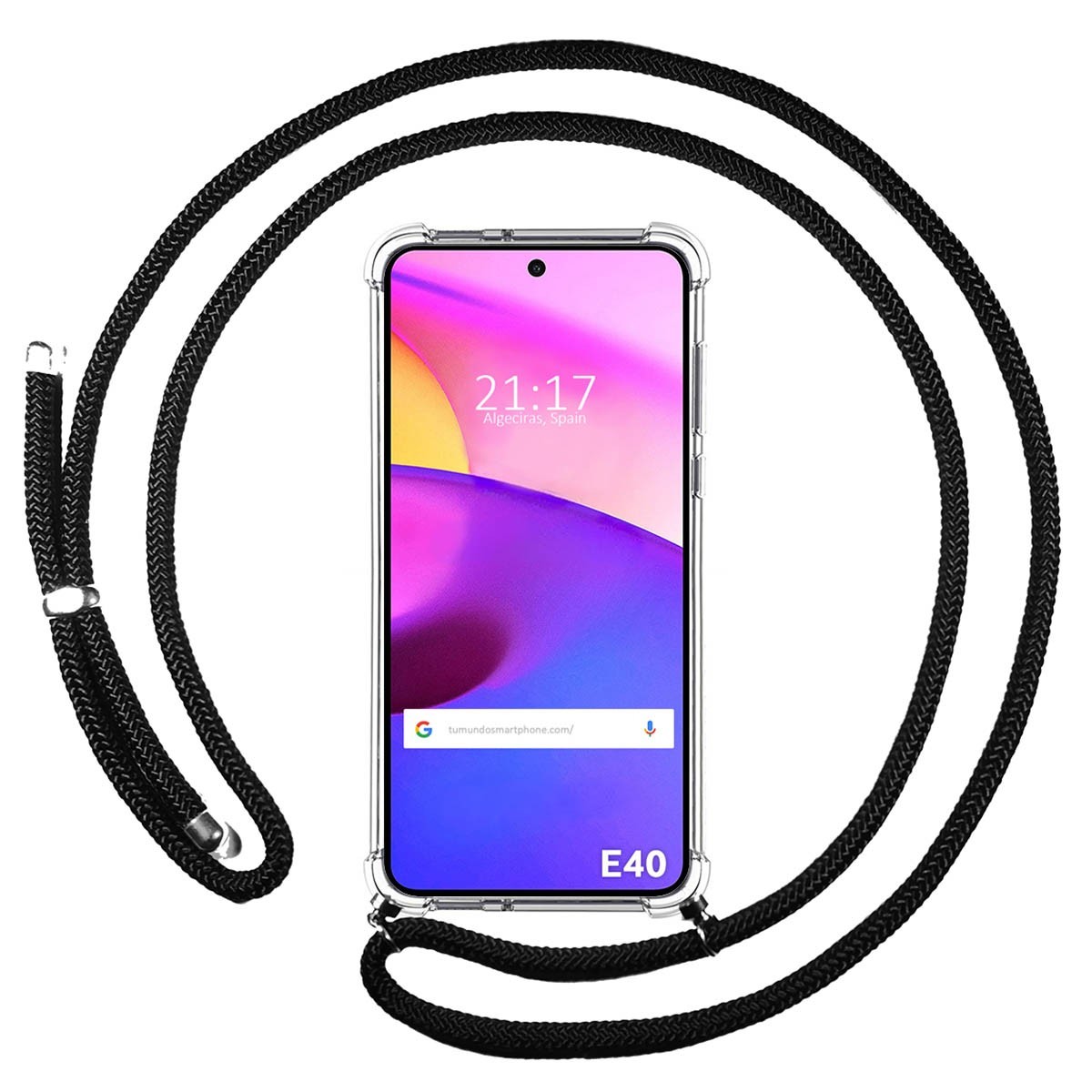 Funda Colgante Transparente para Motorola Moto E40 con Cordon Negro