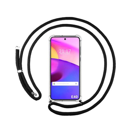 Funda Colgante Transparente para Motorola Moto E40 con Cordon Negro