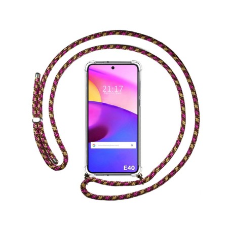 Funda Colgante Transparente para Motorola Moto E40 con Cordon Rosa / Dorado