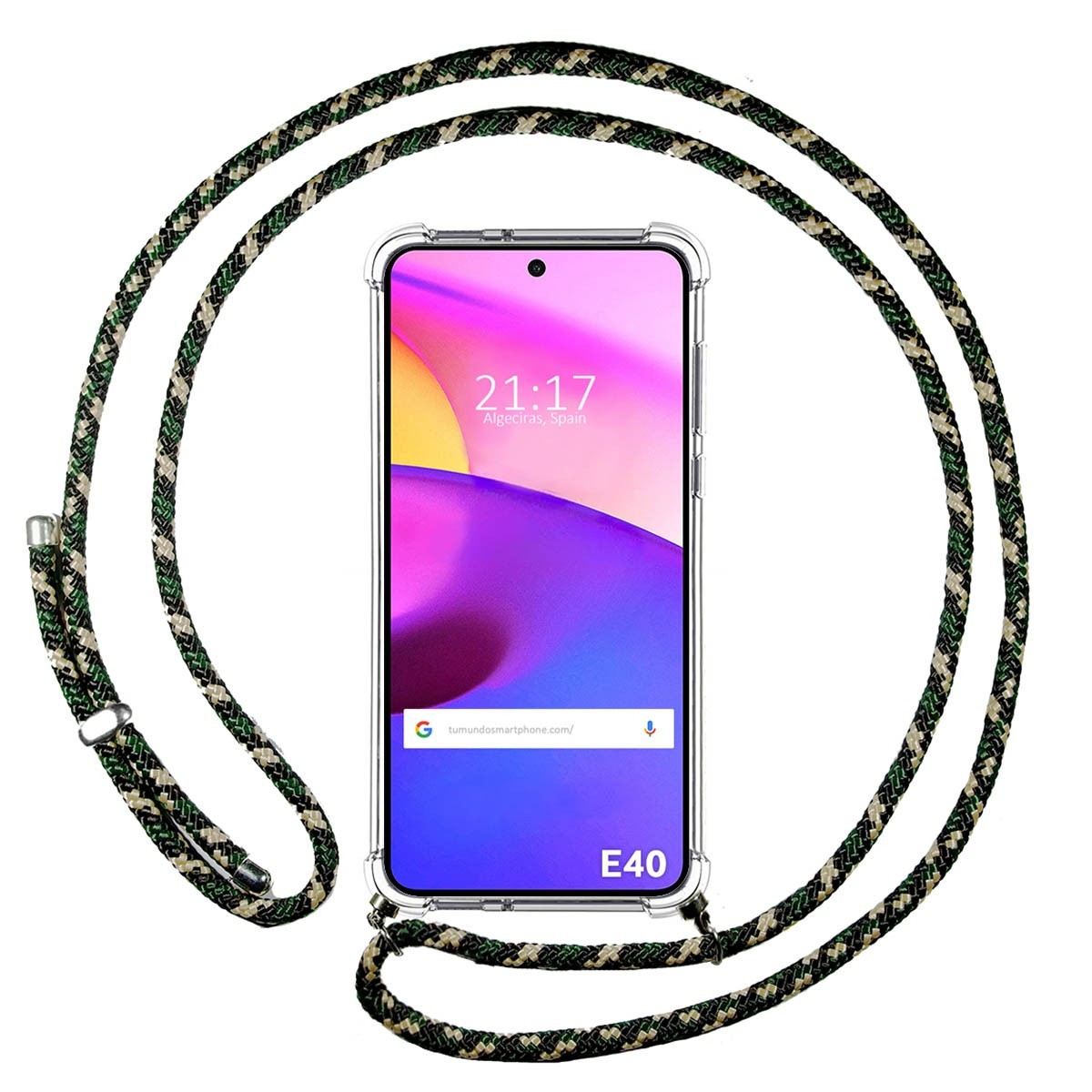 Funda Colgante Transparente para Motorola Moto E40 con Cordon Verde / Dorado