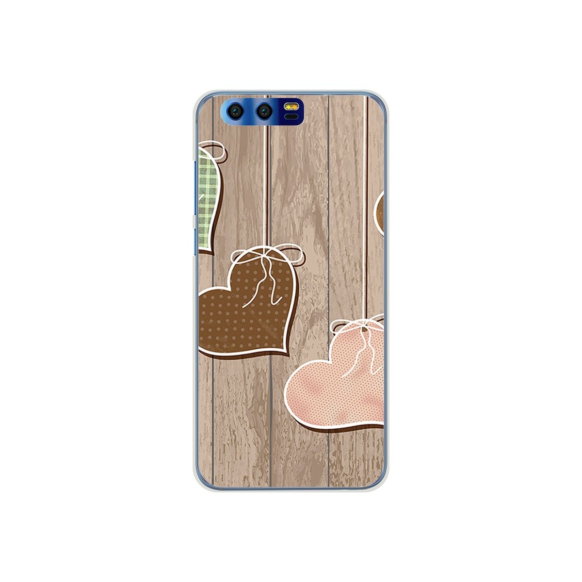 Funda Gel Tpu para Huawei Honor 9 Diseño Corazones Madera Dibujos