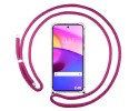 Funda Colgante Transparente para Motorola Moto E40 con Cordon Rosa Fucsia
