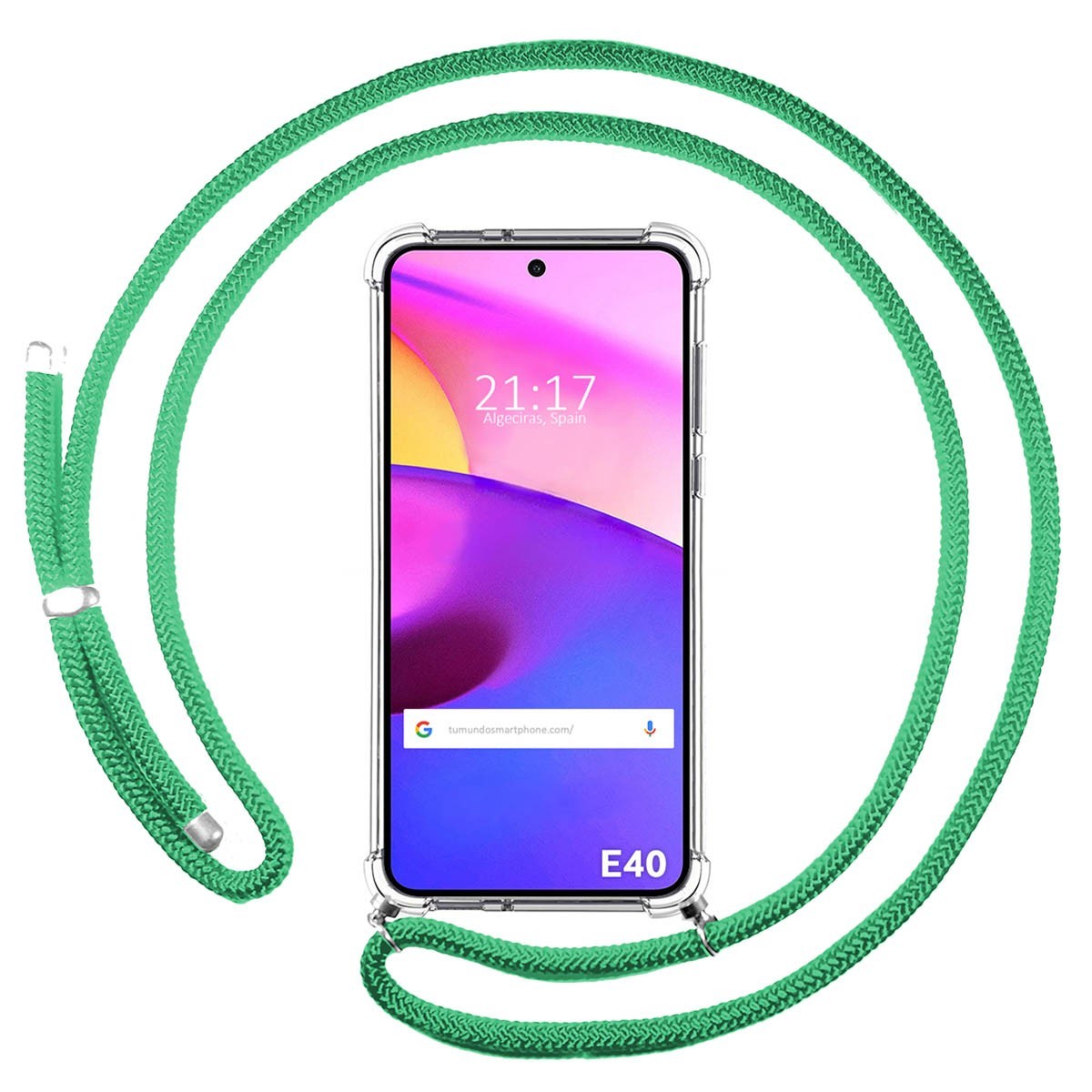 Funda Colgante Transparente para Motorola Moto E40 con Cordon Verde Agua