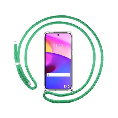 Funda Colgante Transparente para Motorola Moto E40 con Cordon Verde Agua