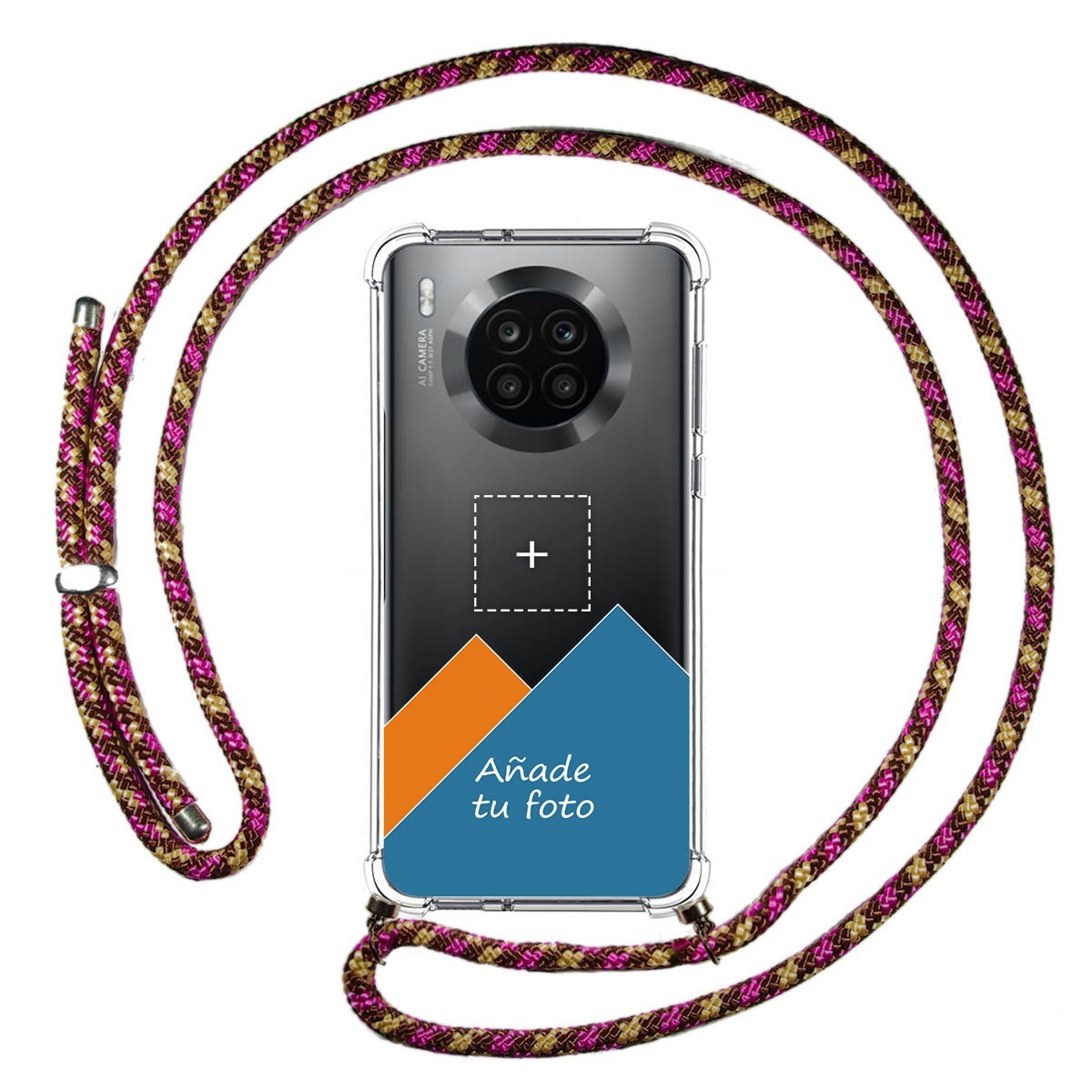 Personaliza tu Funda Colgante Transparente para Huawei Honor 50 Lite 5G / Nova 8i con Cordon Rosa / Dorado Dibujo