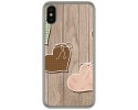 Funda Gel Tpu para Iphone X / XS Diseño Corazones Madera Dibujos
