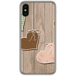 Funda Gel Tpu para Iphone X / XS Diseño Corazones Madera Dibujos