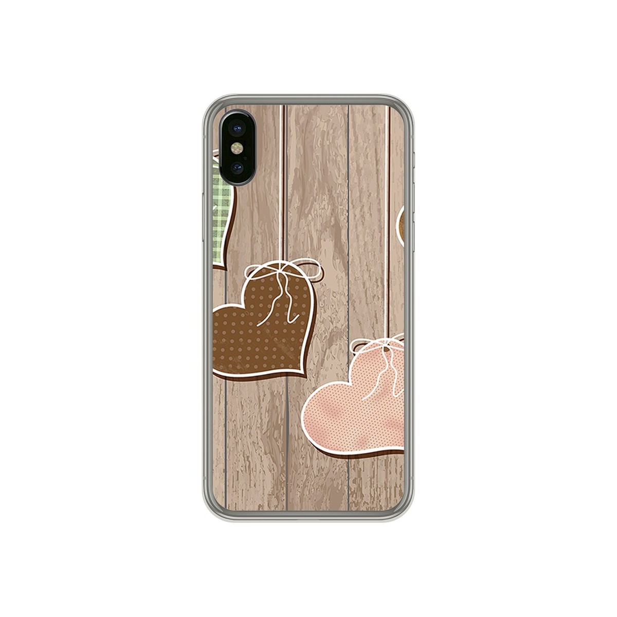 Funda Gel Tpu para Iphone X / XS Diseño Corazones Madera Dibujos