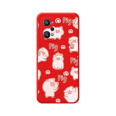 Funda Silicona Líquida Roja para Realme GT NEO 2 5G diseño Cerdos Dibujos