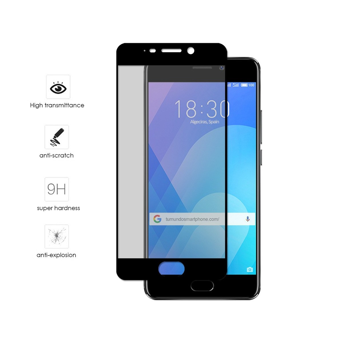 Protector Cristal Templado Frontal Completo Negro para Meizu M6 Note Vidrio