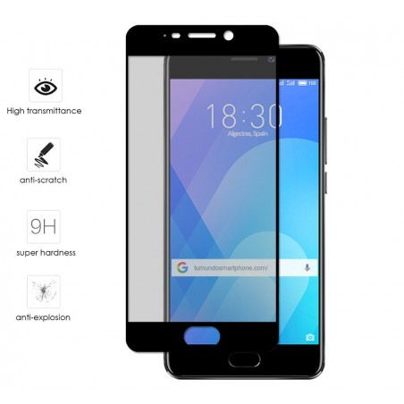 Protector Cristal Templado Frontal Completo Negro para Meizu M6 Note Vidrio