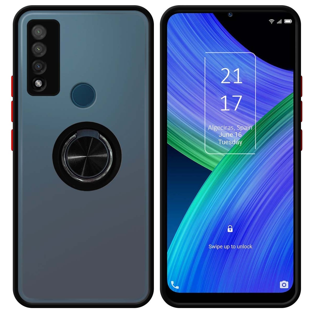 Funda Mate con Borde Negro y Anillo Giratorio 360 para TCL 20 R 5G