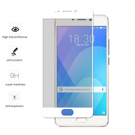 Protector Cristal Templado Frontal Completo Blanco para Meizu M6 Note Vidrio