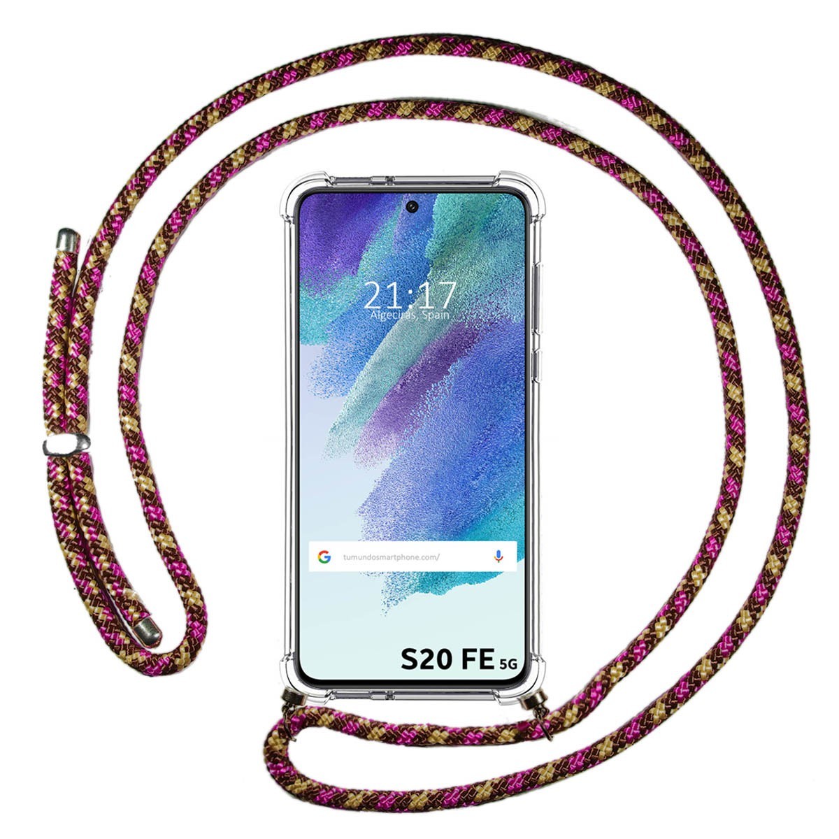 Samsung Galaxy S21 FE 5G Funda Colgante transparente con cordón color Rosa  / Dorado