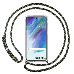Funda Colgante Transparente para Samsung Galaxy S21 FE 5G con Cordon Verde / Dorado