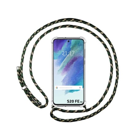 Funda Colgante Transparente para Samsung Galaxy S21 FE 5G con Cordon Verde / Dorado