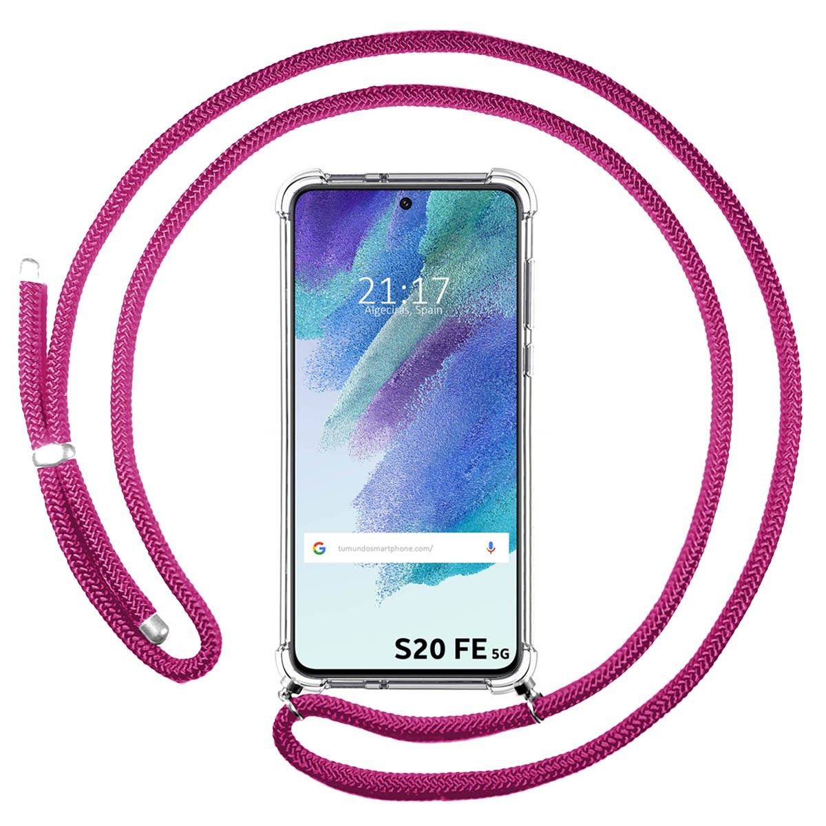 Funda Colgante Transparente para Samsung Galaxy S21 FE 5G con Cordon Rosa Fucsia